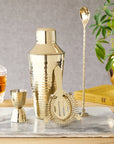 Gold Hammered Finish Stainless Steel Barware Set