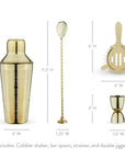 Gold Hammered Finish Stainless Steel Barware Set